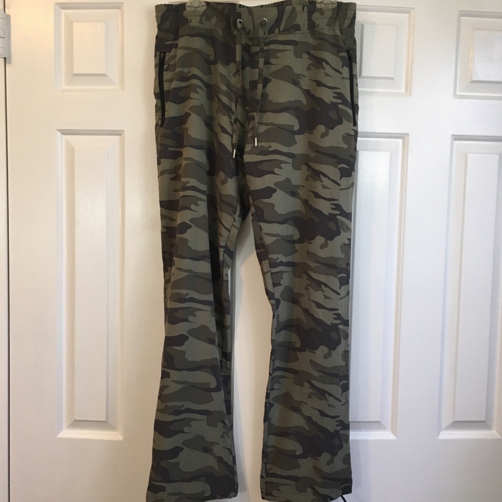 Ki pro camo camouflage green pants l stretchy string waist polyester spandex
